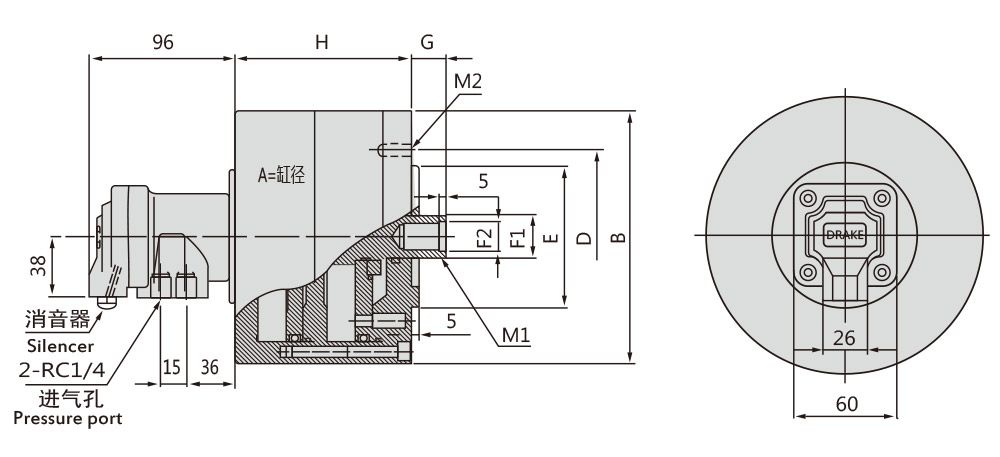 RA-B Double Piston Rotating Air Cylinder